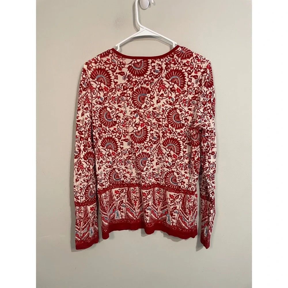 Tory Beach Floral Print Crew Neck Long Sleeve Pima Cotton Tee Size‎ Medium